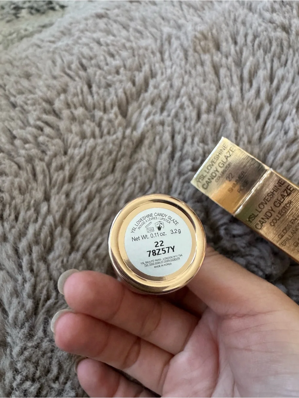 NIB YSL Holiday Love Shine Candy Glaze Lipstick 22 Shimmer Rose Limited Gold